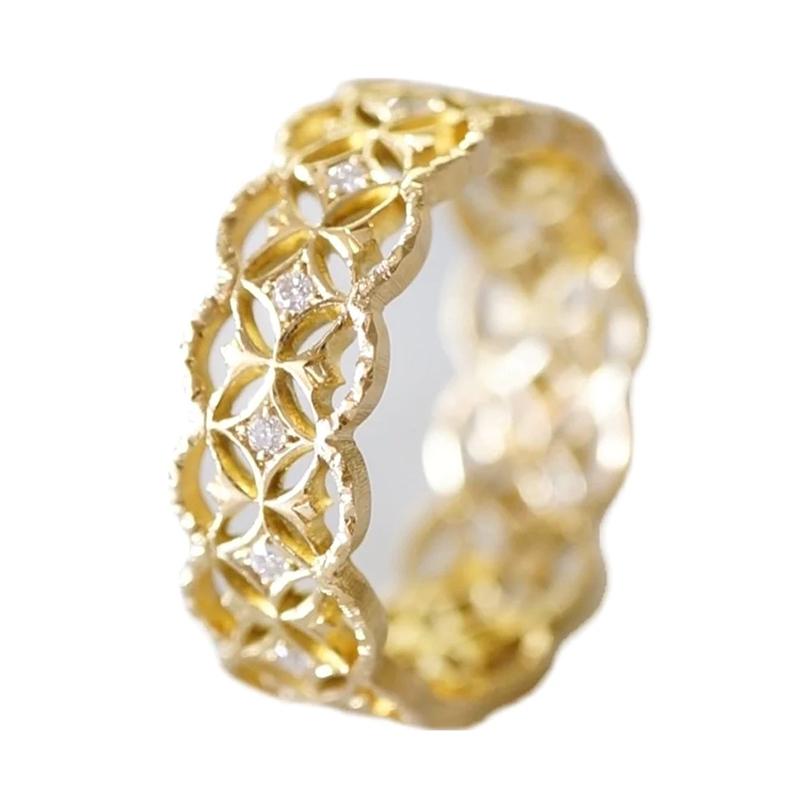 Huitan Hollow Out Finger Ring for Women Fashion Contracted Designed Gold Color Wedding Band Accessories Statement Female Jewelry