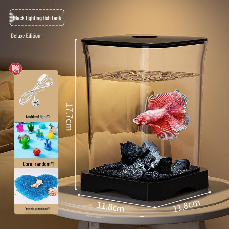 Creative Betta Fish Ecological Desktop Tank with Night Light Decoration.