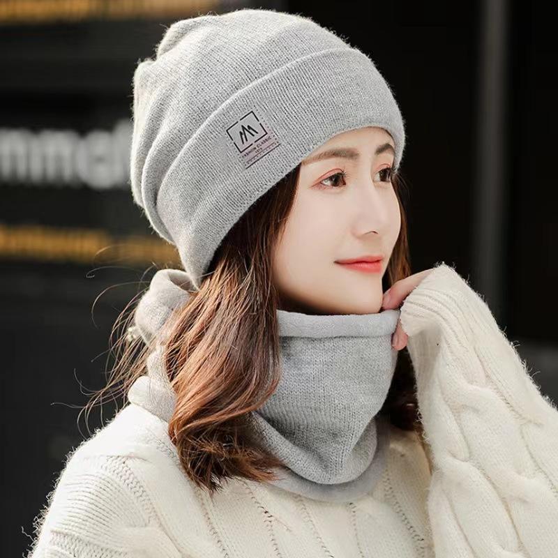 Winter hat women's warm and cold hat knitted hat autumn and winter versatile cycling windproof scarf hat knitted hat