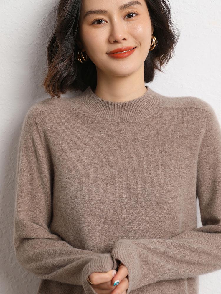 Women's 2024 Autumn/Winter Cashmere Sweater - Solid Color, High-End Knitwear Base Layer