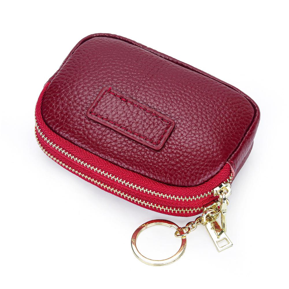 Genuine Leather Coin Purse Women's Compact Mini Double Zipper Storage Bag Large Capacity Key Ring Small