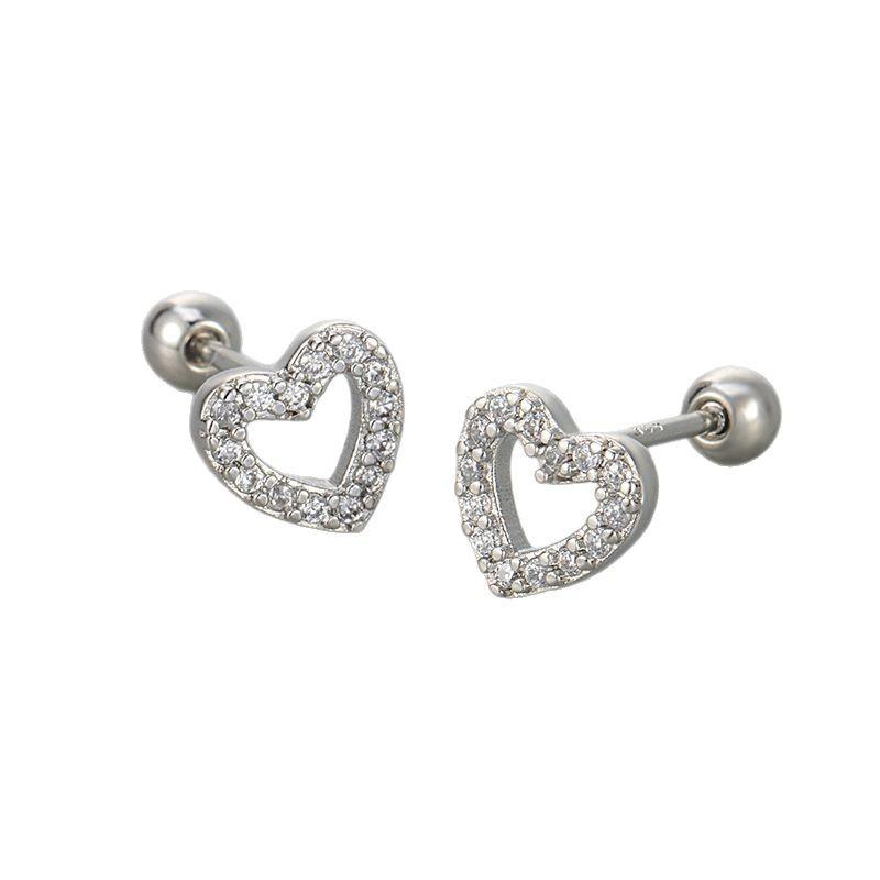 Sparkling Paved Hollow Heart Helix Screw Stud Earrings Dazzling Cartilage Piercing Jewelry For Daily Layering And Versatile Wear