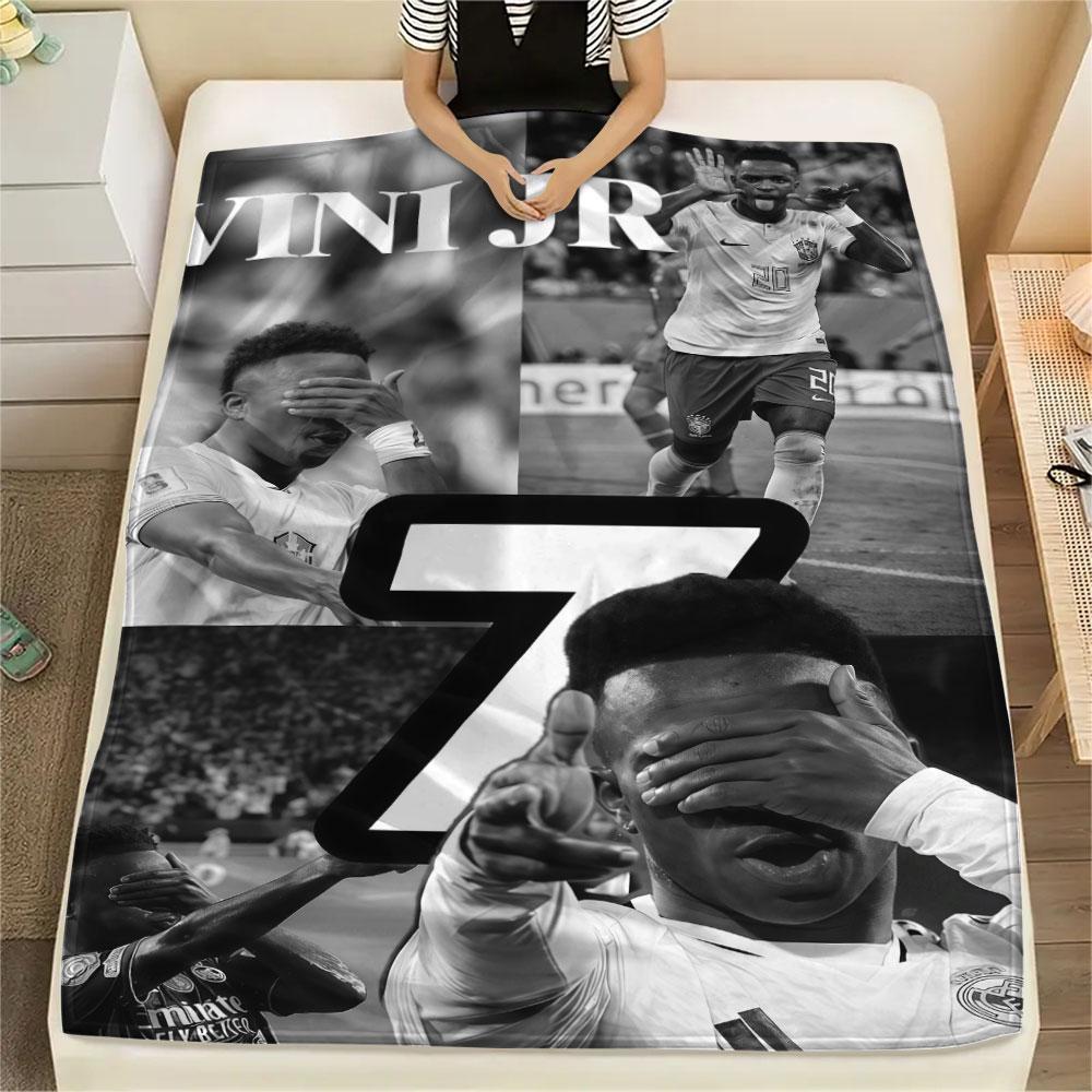 Vinícius Júnior Printed Flannel Blanket, Soft Throw for Bedroom Sofa, Washable, Fan Merchandise, Great Gift.