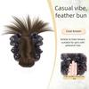 Polka Dot Messy Bun Head Wig Claw Clip False Hair Pieces Chicken Feather Ball Head  Women