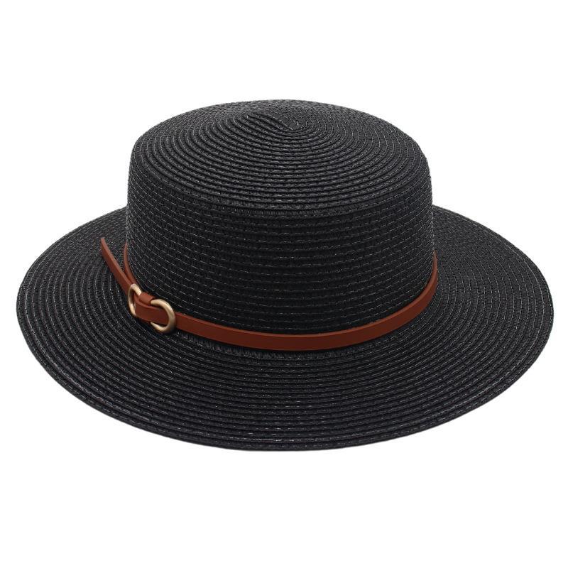 Straw Hat Female Sun Hat Belt Buckle Bucket Hat Flat Top Mother Hat Big Brim Cool Hat Seaside Beach Hat
