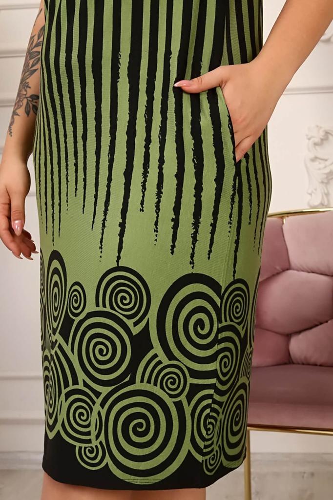 Women's Big Size Dress Striped Plus Size Dress - Khaki