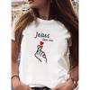 European Size 2026 Summer Harajuku Short Sleeve Round Neck T-Shirt with " Loves Me" Heart Hand Print Casual Top
