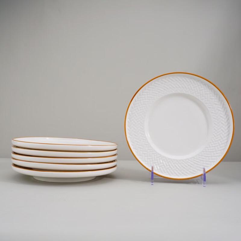 Baichengdao Japanese Style Rattan Bamboo Embossed Ceramic Dinner Plate Set, 6-Piece