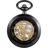 Treeweto Antique Mechanical Skeleton Pocket Watch Hand-Wound Men's with Chain Black