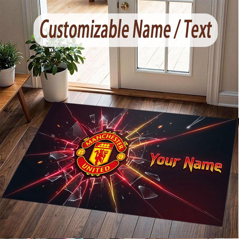 Custom Rug Manchester United Pattern Print Name Text Soft Non‑Slip Floor Carpet for Home Indoor Decoration