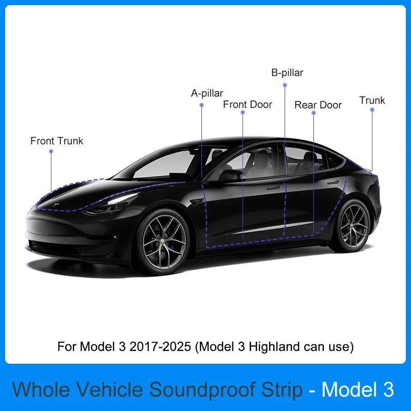 For Tesla Model 3/Y 2017-2025 Door Trim Moulding Door Seal Kit Soundproof Rubber Weather Draft Seal Strip Noise Reduction Kit