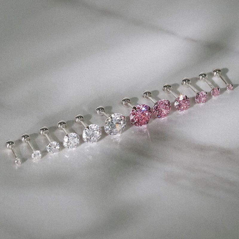

JEWNEL (1+1)Silver925 Crystal Cubic Press Piercing (6 sizes/2 colors) pink