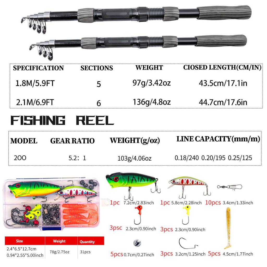 Black Fishing Set, Long Throw Straight Handle Sea Fishing Rod, Spinning Wheel Fishing Rod, Lure Set