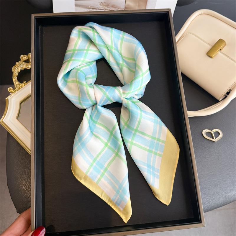 

Trendy Lines Print Design Shawl Square Scarf for Women Soft Satin Wraps Neckerchief Female Hair Bands Ribbon Headband Bandana 70x70CM