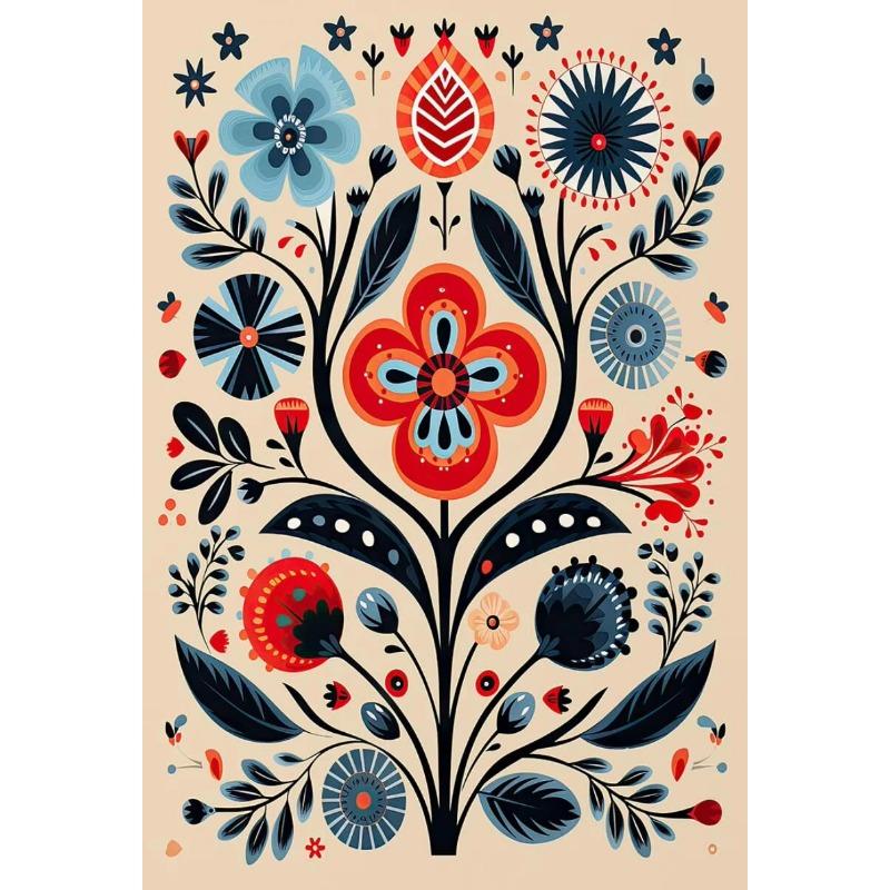 

Норвежское народное искусство Цветочный постер с птицами Скандинавский принт Абстрактная картина на холсте Скандинавское настенное искусство Картина для гостиной Домашний декор 21cm×30cm NoFrame