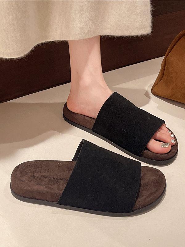 Retro One-word Slippers for Women's Outer Wear 2025 New Summer Thick-soled Heightening Casual Versatile Lazy Beach Cool Slippers