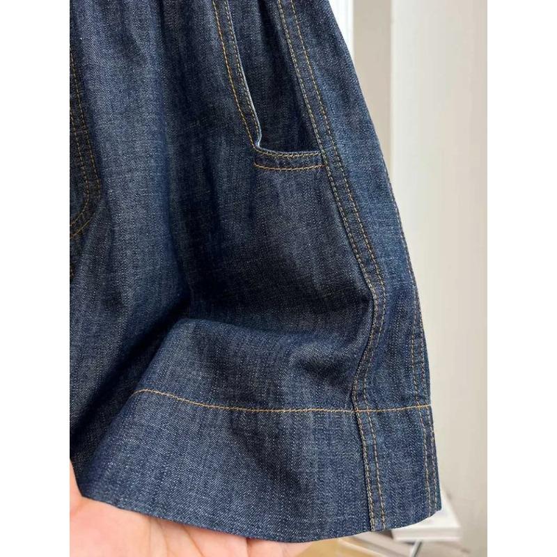 Shorts en Jean Décontractés à Taille Élastique pour Femmes Taille Haute Couleur Unie Jambe Large Pantalon Décontracté d'Été Shorts en Jean Bas