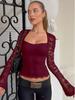 2025 Summer Women's Fashion Lace Patchwork Long Sleeve Top