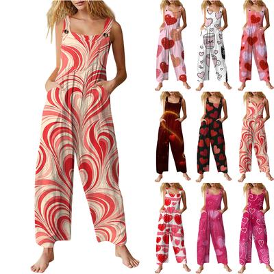 Women's Casual Sleeveless Valentine's Day Printed Jumpsuit