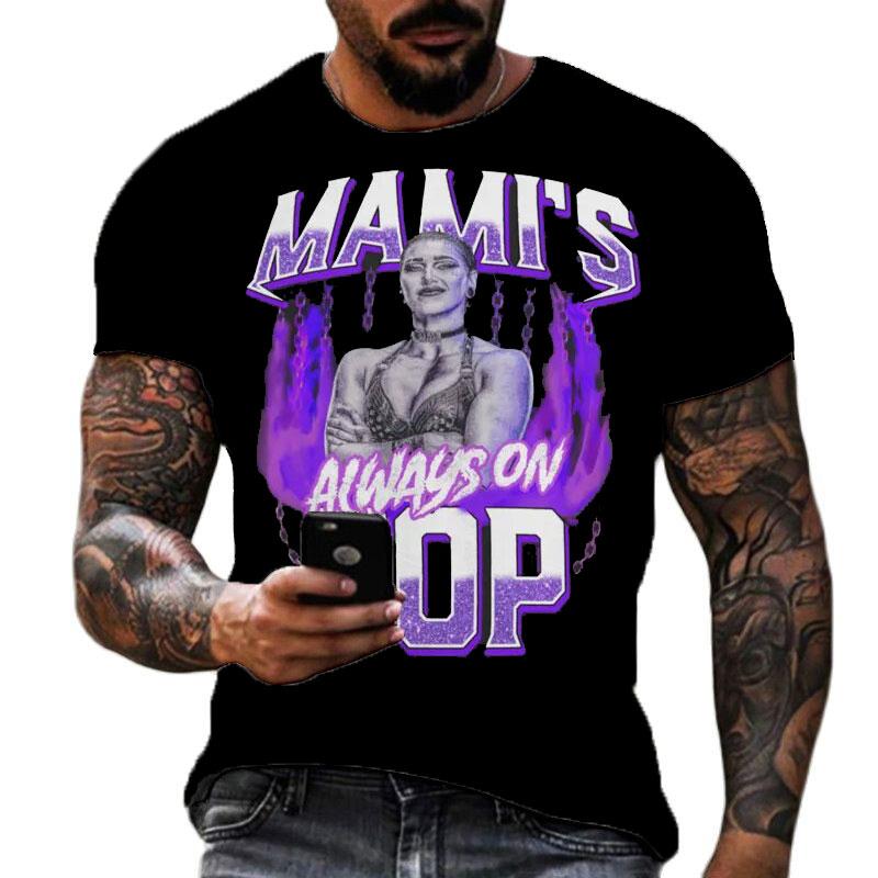 2025 Summer Men's 2D Printing Famous Wrestler Rhea Ripley T-shirt Children's Street Round Neck Sports Large Top
