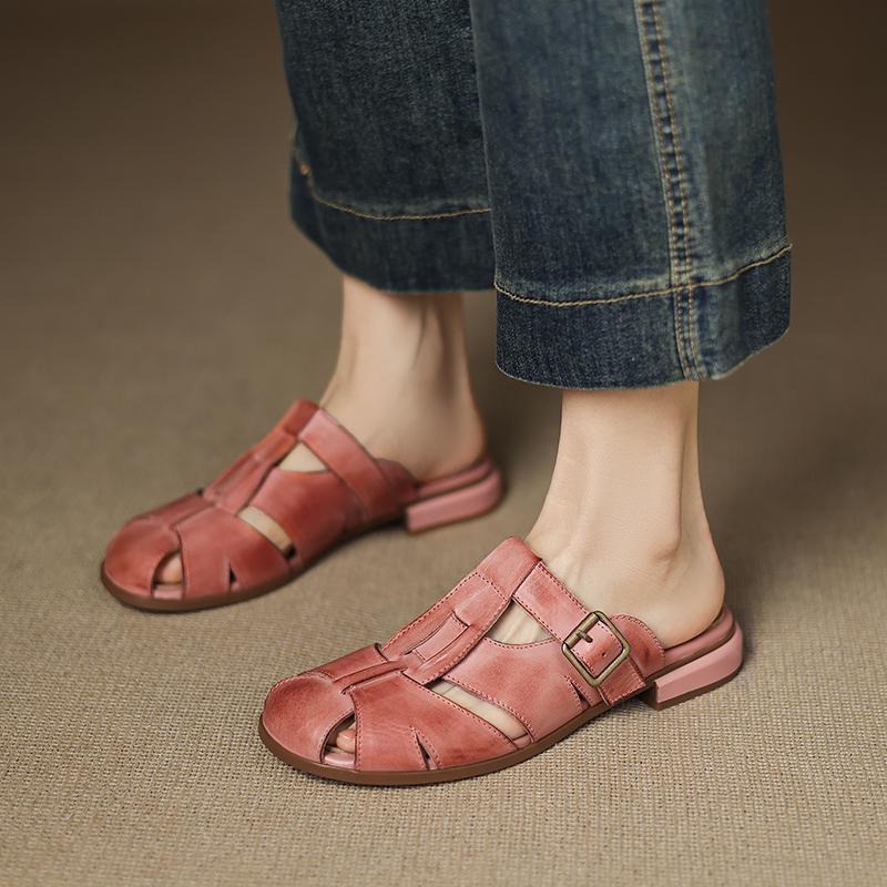 Mode 2025 Neue Mode Sandale Damen Pumps Schuhe Sexy Slingback Absätze Retro Leder Party Lässig Sommer Runde Zehenschuhe Hausschuhe 34-40