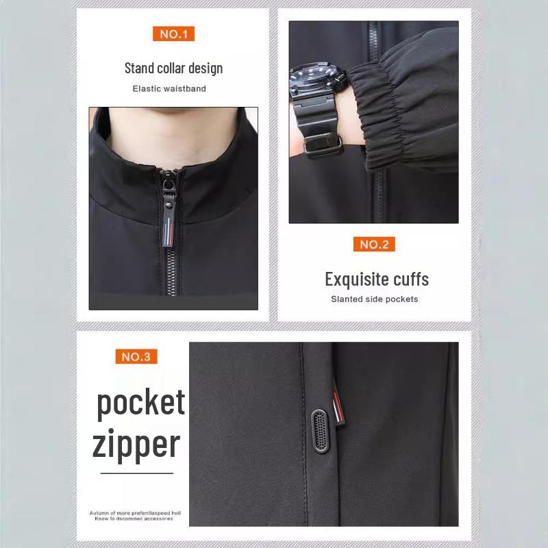 Men's High-End Thickened Stand-Up Collar Windbreaker for Autumn and Winter