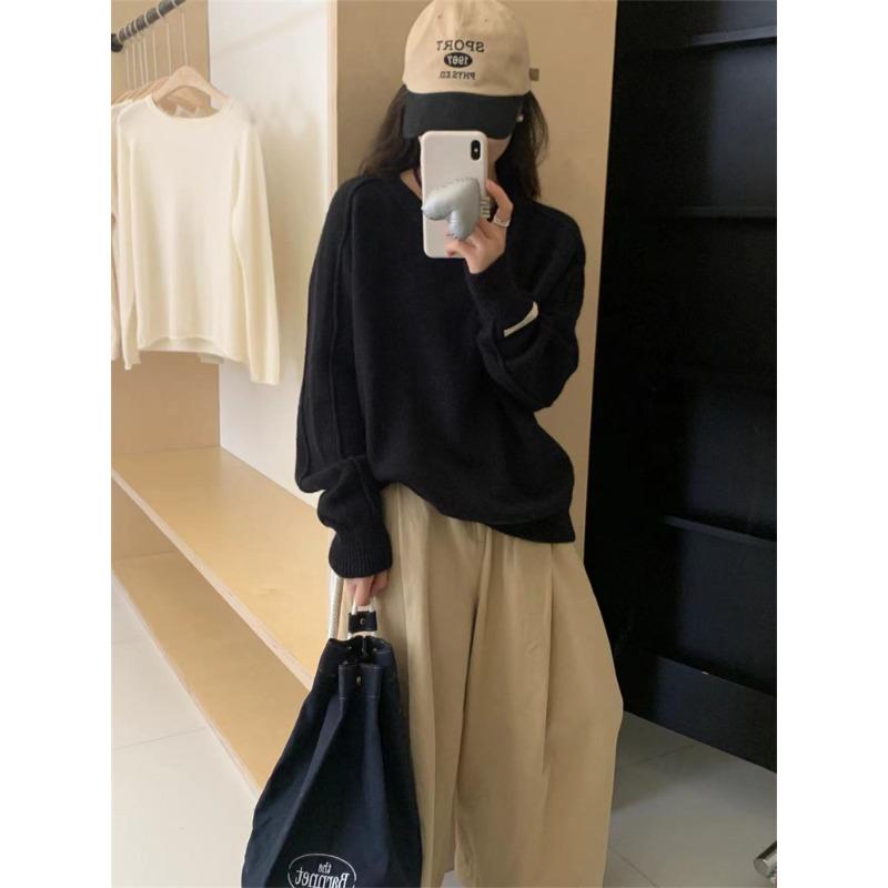 Gentle Design Style Candy Color Round Neck Pullover Sweater Women's Soft Waxy Round Neck Loose Thick Warm Top Trendy Girl