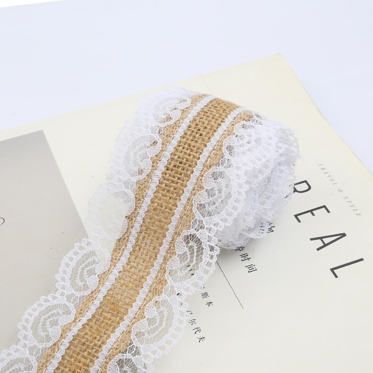 

2 м/рулон натуральная джутовая лента из мешковины с белой кружевной отделкой по краю, деревенский винтажный свадебный декор, гессианское кружево, джутовый рулон, сделай сам, товары для рождественской вечеринки 6.5cm