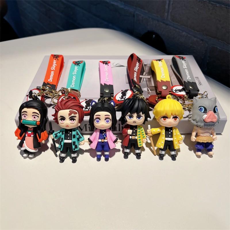 Anime Demon Slayer Keychain Kimetsu No Yaiba Figure Kamado Tanjirou Weapon Pendant Keyring Car Key Holder Fans Gifts