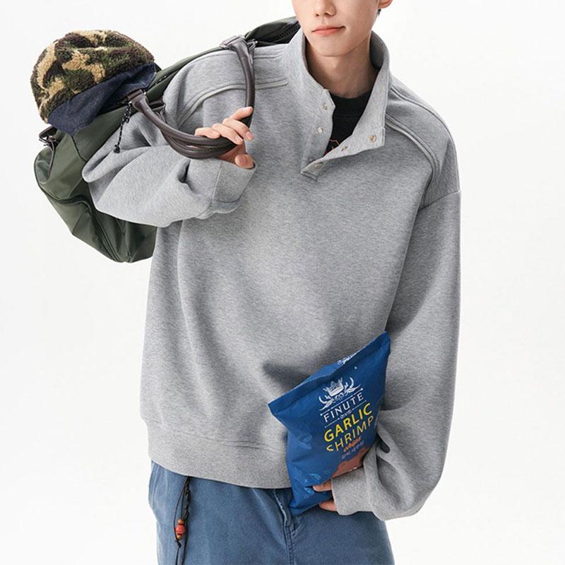 Herenkleding Amerikaanse Standkraag Sweatshirts Jonge Stijl Lente Herfst Half Open Kraag Knopen Los Modieuze Pullovers
