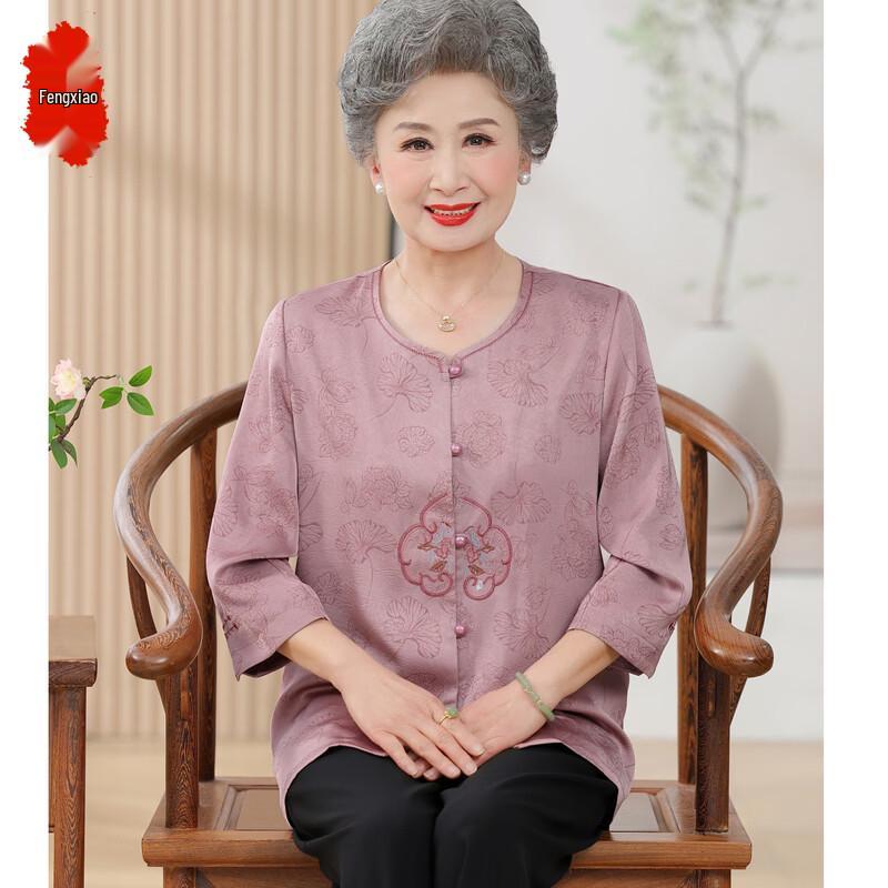 Elderly Women s Chinese Style 3/4 Sleeve Floral Shirt Top 5XL
