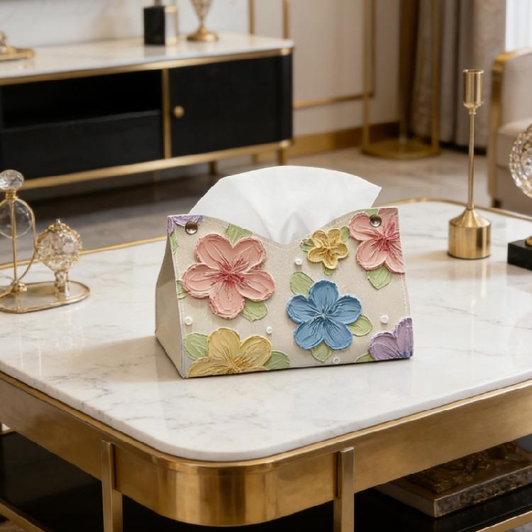 Luxurious Floral Themed Leather Napkin Dispenser Leather Tissue Holder For Home Kitchens And Vehicle Interior