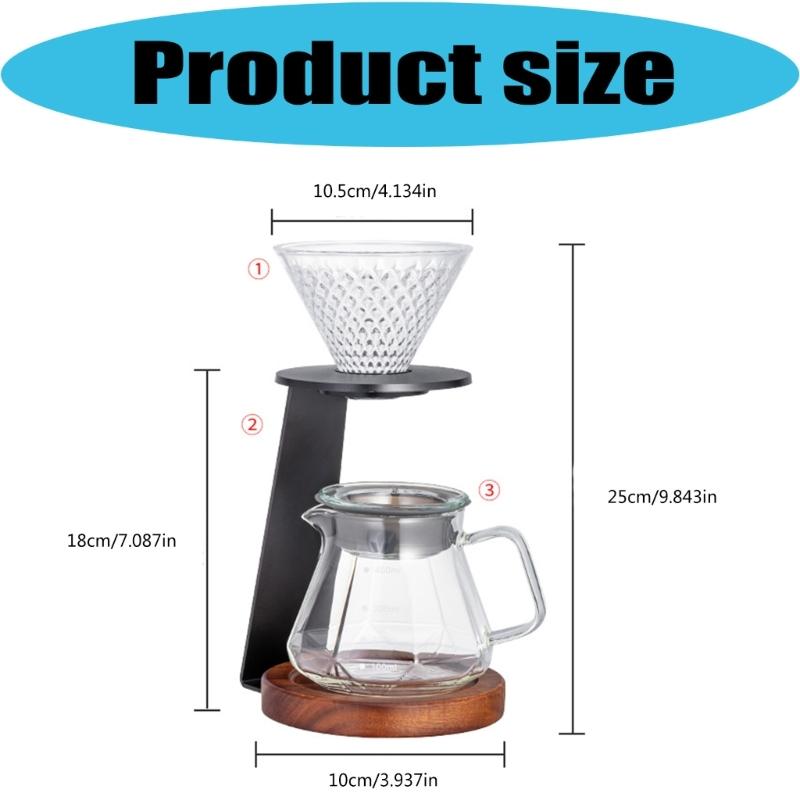 Elegant Pouring Over Coffee Maker With Clear Glass Carafe And Wooden Stand Coffee Dripper Accessories