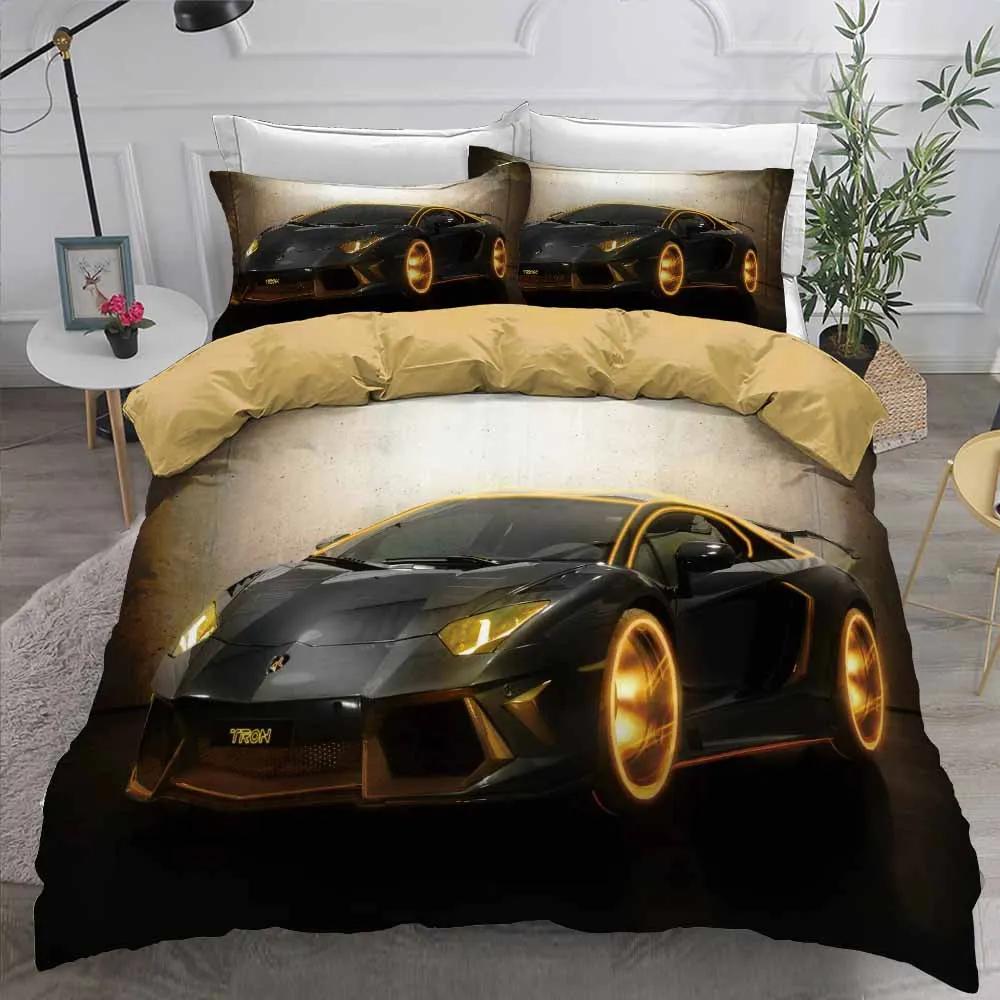 

Housse De Couette 200x200 Bed Cover Sets 3D Print Cool Car Quilt Cover Set For Boy Double Size Bedding Dekbedovertrek 228x228 EU Double(200x200cm)