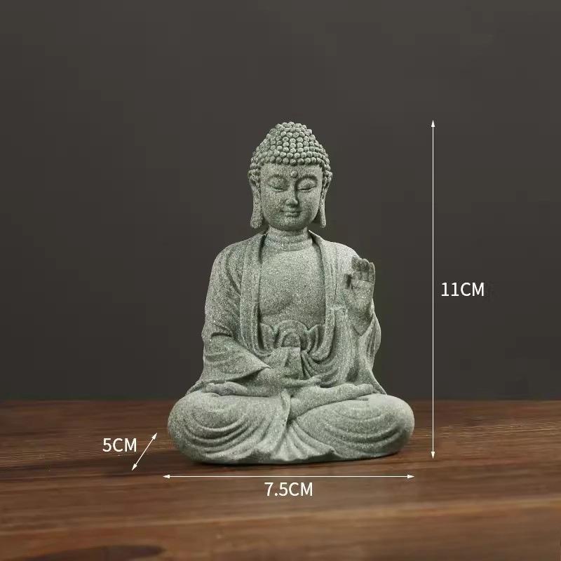 Zen Buddha statue ornaments fish tank rockery bonsai flowing water figure micro landscape decoration Green Sandstone small Craft