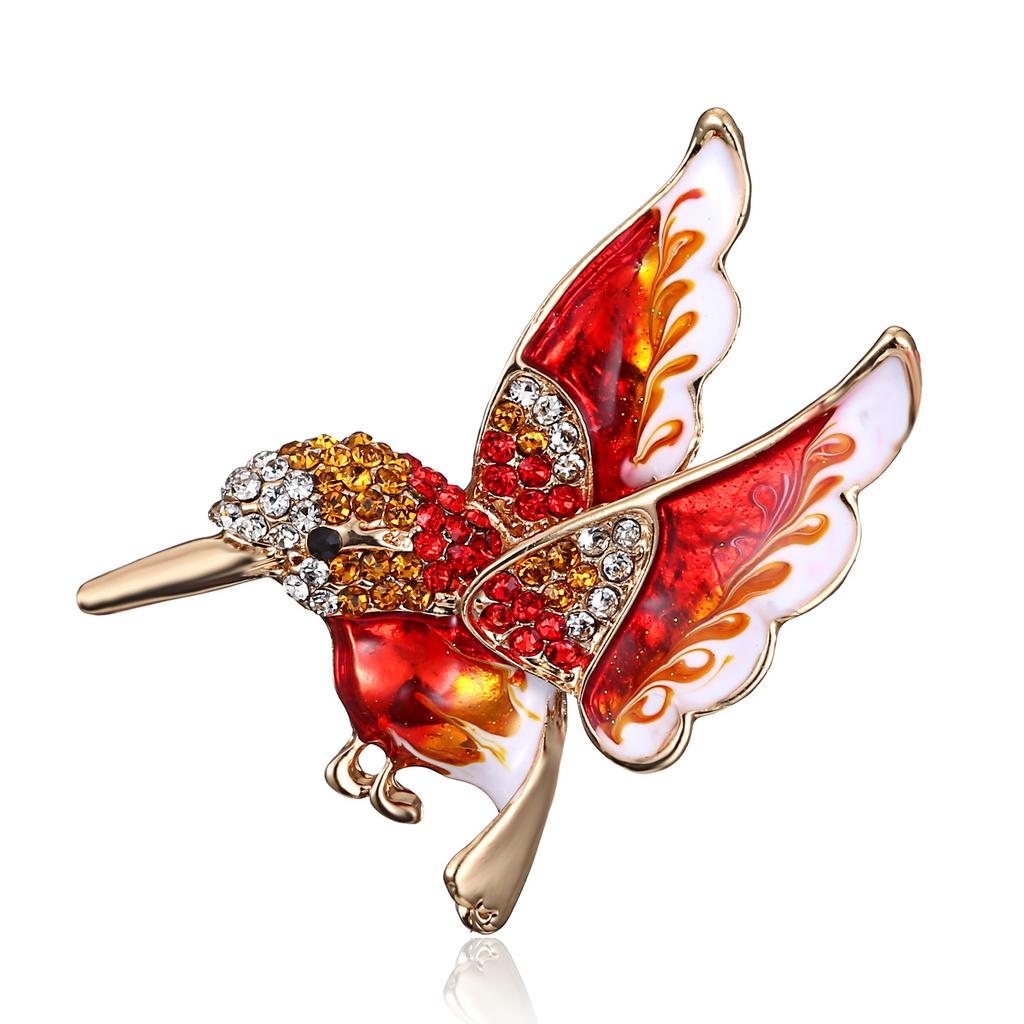 Colorful Rhinestone Enamel Hummingbird Brooch For Women Cute Vivid Flying Birds Animal Pins Scarf Dress Coat Badge Party Jewelry