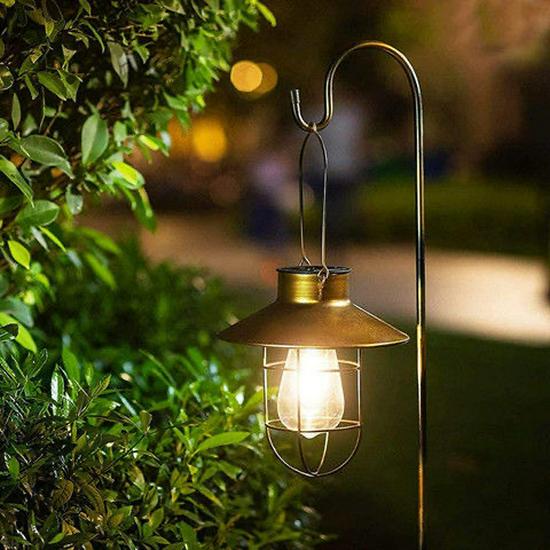 Outdoor Waterproof Retro Wrought Iron Solar Hanging Light for Garden and Camping