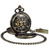 TREEWETO Skeleton Manual Winding Mechanical Double Case Roman Numerals Antique with Fob Chain Box Bronze