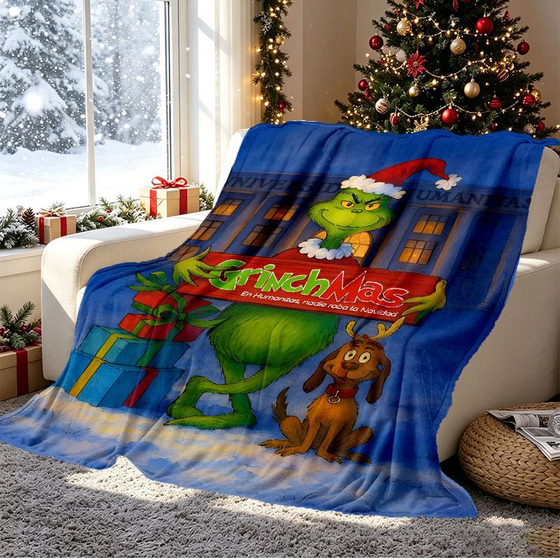 The Grinch Pattern Blanket for Home Decoration, Bed, Sofa, Car Travel, Camping, Suitable for All Seasons, Birthday Christmas Gift