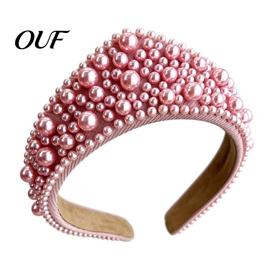 Soft Fabric Hair Accessories Faux Pearl and Diamond Headband for Women, Fashion Crown Style Headband, Elegant Cute Bands Parties with Comfortable Fit