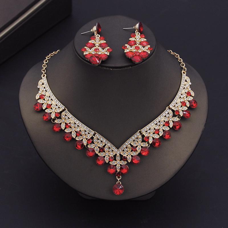 Gorgeous Crystal Bridal Jewelry Sets for Women Luxury Earrings Necklace Sets Bride Wedding Dress Jewelry Set Costume Accessories