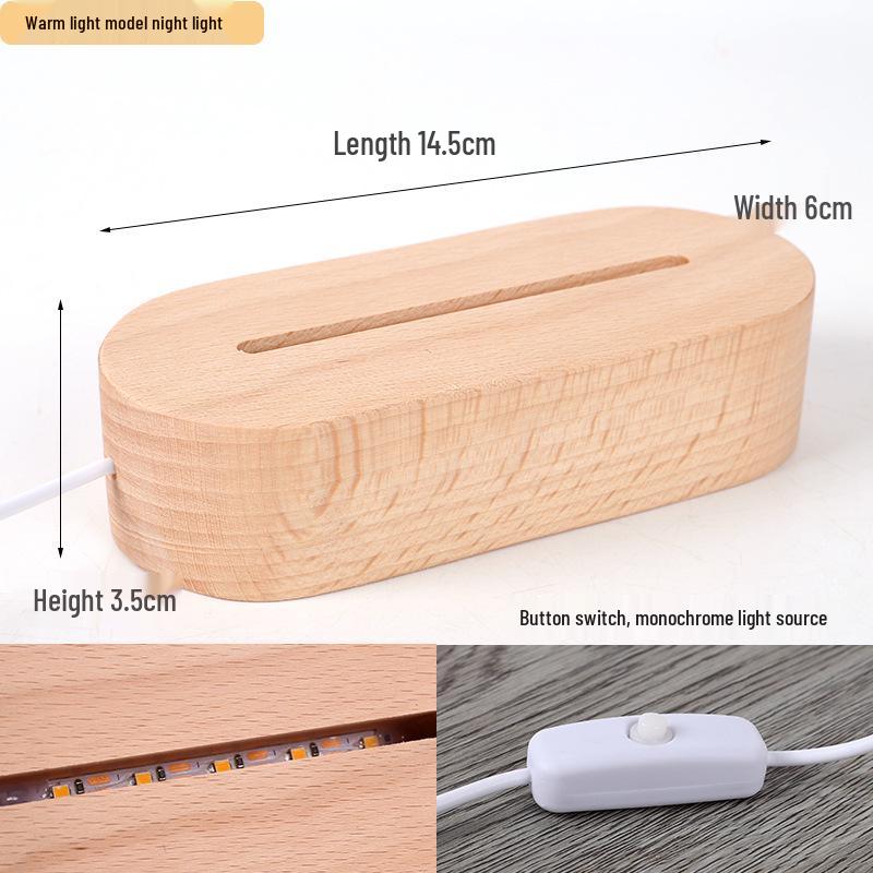 Oval Touch-Control LED Night Lamp with USB, Beech Wood Base