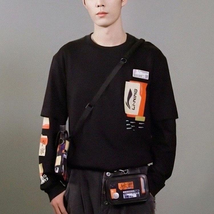 Li Ning Wu Chuang Wu Yi Color Block Logo Printed Short Sleeve T-Shirt Unisex Tops Black AHSRA59-2