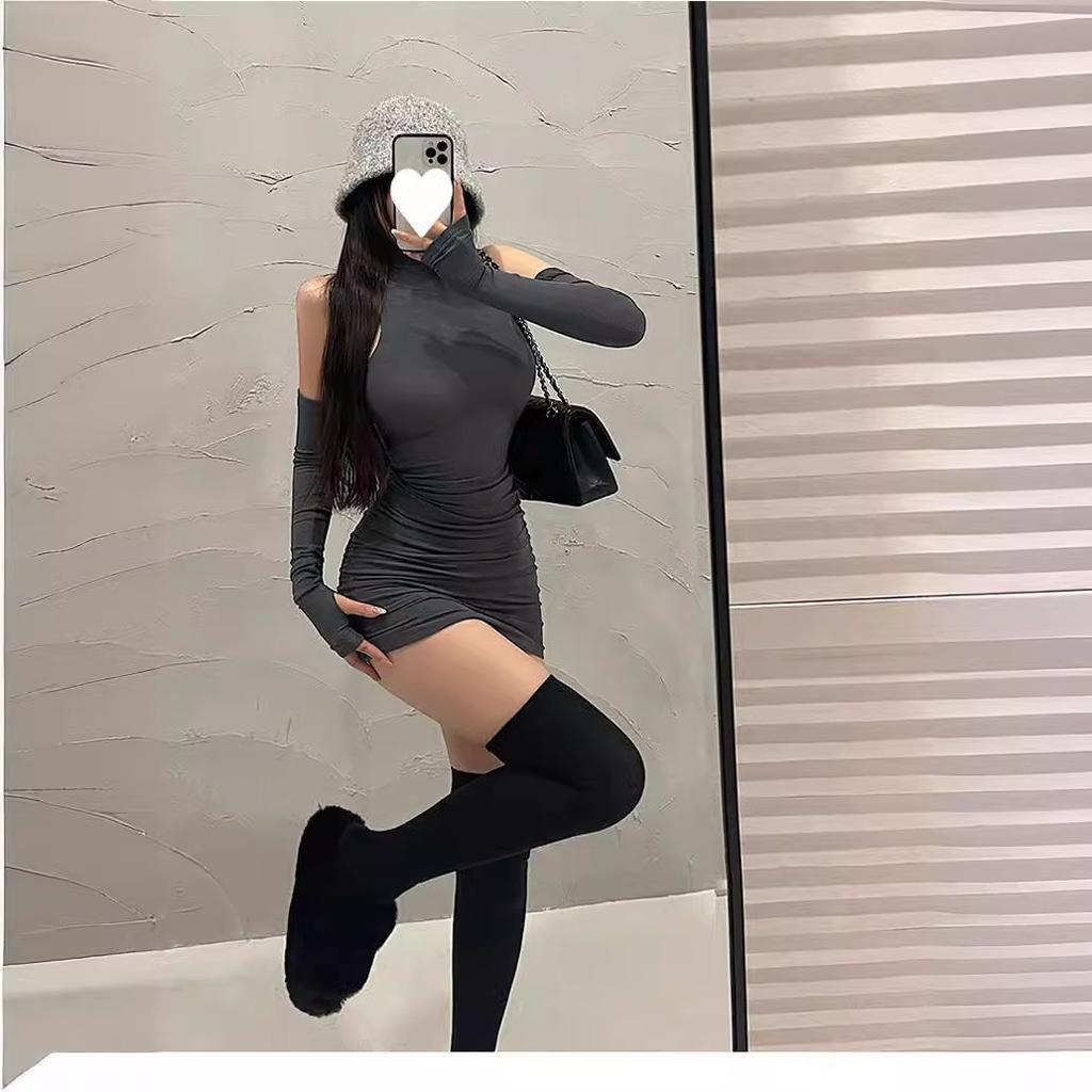Spring sexy turtleneck new dress Spice girl sweet and tight pure desire wind neck hip skirt children