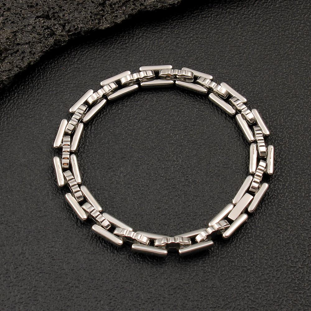 European Style 18K Gold Titanium Steel Square Link Necklace & Bracelet Set