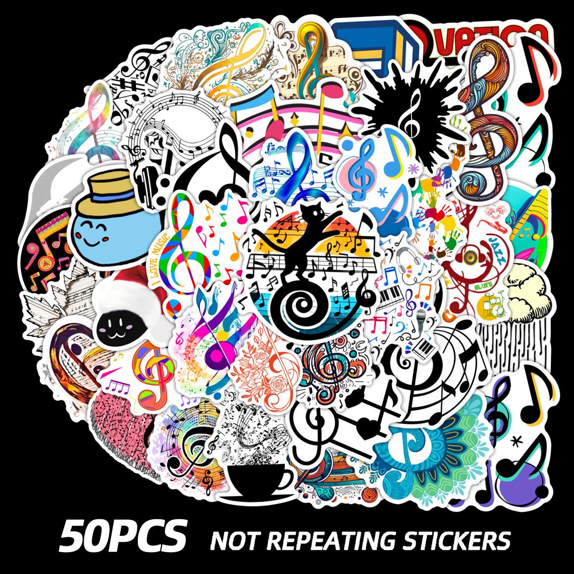 50 Waterproof Musical Note Graffiti Stickers for Phone, Guitar, Laptop, and Tablet Cases 50 Unique Stickers