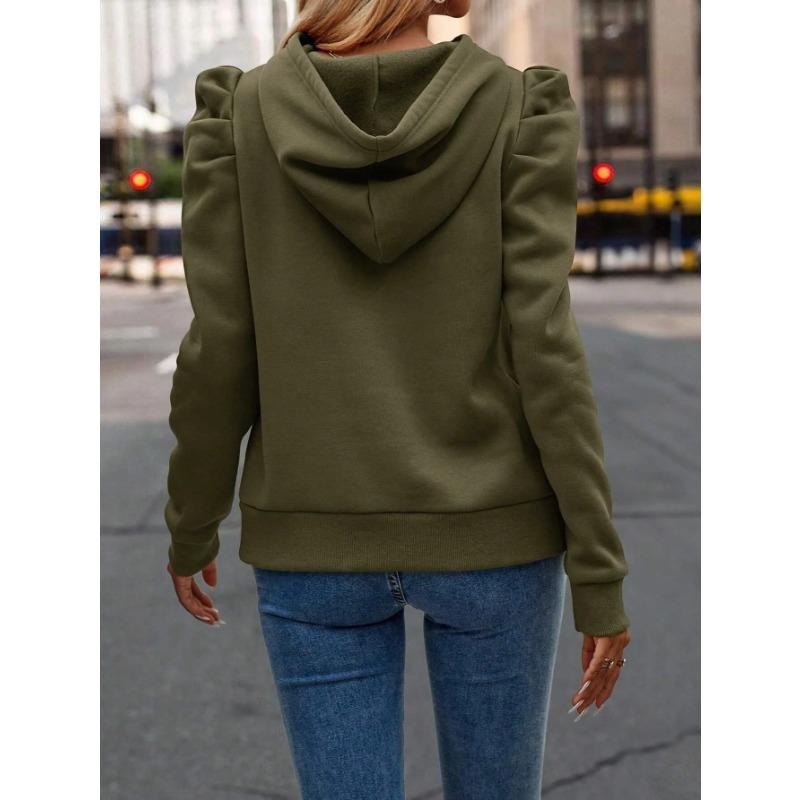 2025 Autumn Winter New Polo Hoodie Solid Color Long Sleeve Fashion Stacked Sleeve Casual Comfortable Women's Hoodie