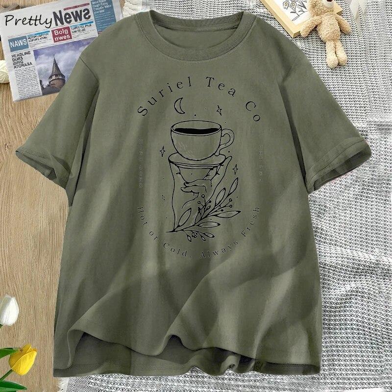 Suriel Tea Co T Shirt Dámské Grafické tričko Acotar Bookish Sarah J Maas Tričko Harajuku Bavlna Krátký rukáv Streetwear Oblečení Unisex