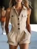 2026 Summer Sleeveless V-Neck Button-Front Women's Western Style Jumpsuit Shorts