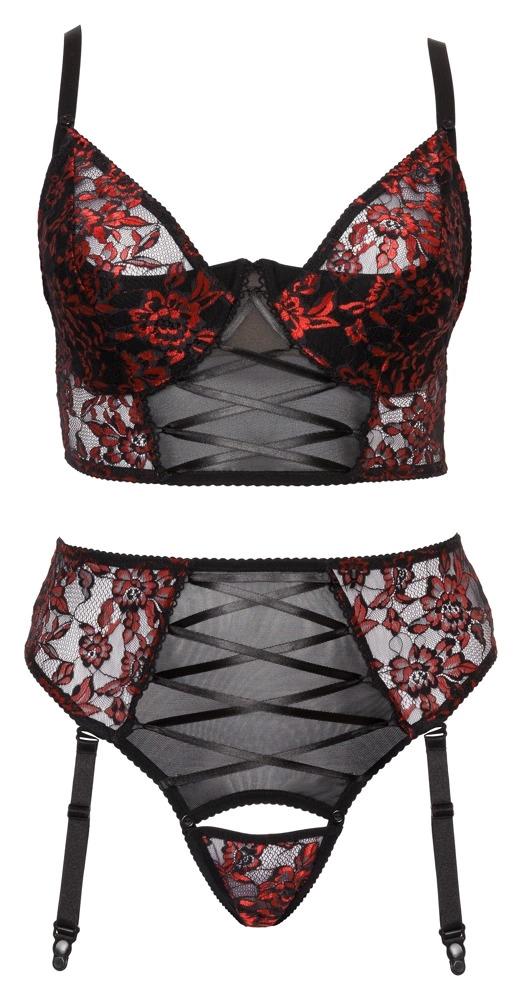 Cottelli CURVES - Sexy Floral Lace Set Black and Red 85C/L